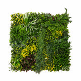Künstliche Wandfliese mit üppigem, grünem Pflanzenmix in verschiedenen Texturen und Farben, ideal für dekorative Akzente in Innenräumen