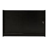 Schwarze LED-Ladentheke mit zwei Schiebetüren, eleganter, glatter Oberfläche und moderner, minimalistischer Gestaltung für Einzelhandelsumgebungen