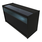 Schwarze LED-Ladentheke mit gläserner Oberseite, modernem Design und beleuchtetem Innenraum, ideal für Einzelhandelsgeschäfte und Ausstellungen