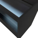 Schwarze LED-Ladentheke mit glatter Oberfläche, beleuchtetem Regal und modernem Design, ideal für Einzelhandelsumgebungen