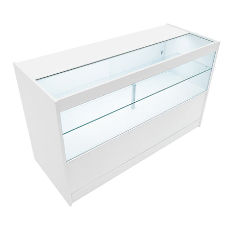 Moderne K1500 LED-Ladentheke in Weiß mit gläserner Vitrine, klaren Linien und eleganter Oberfläche, ideal für den Einzelhandel