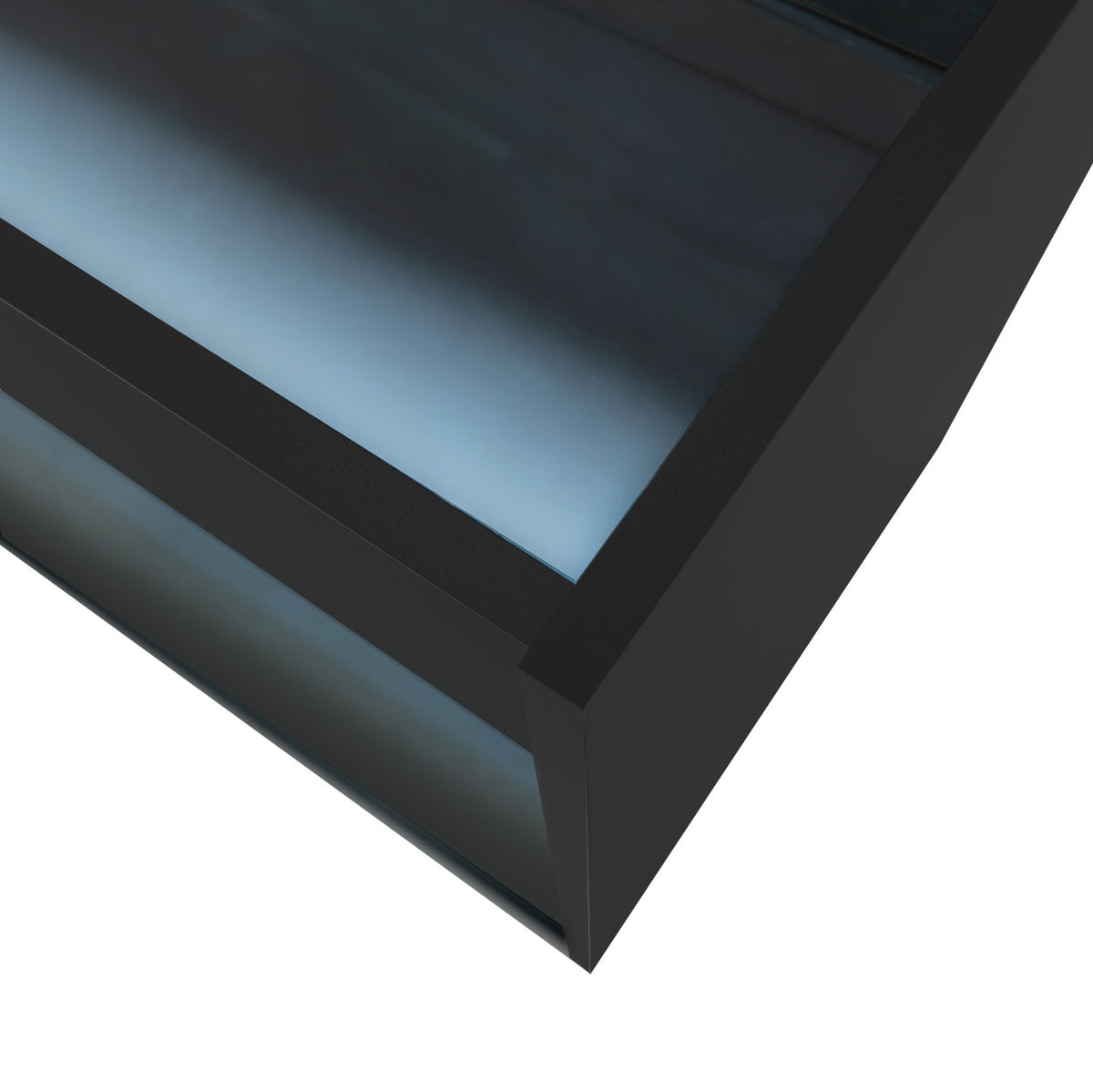 Schwarze K1500 LED-Ladentheke mit glatter Oberfläche, sanftem Farbverlauf und eleganter, moderner Form, ideal für Verkaufsräume