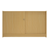 K1500 LED-Ladentheke aus hellem Ahornholz mit glatter Oberfläche, zwei Schiebetüren und einem modernen, minimalistischen Design