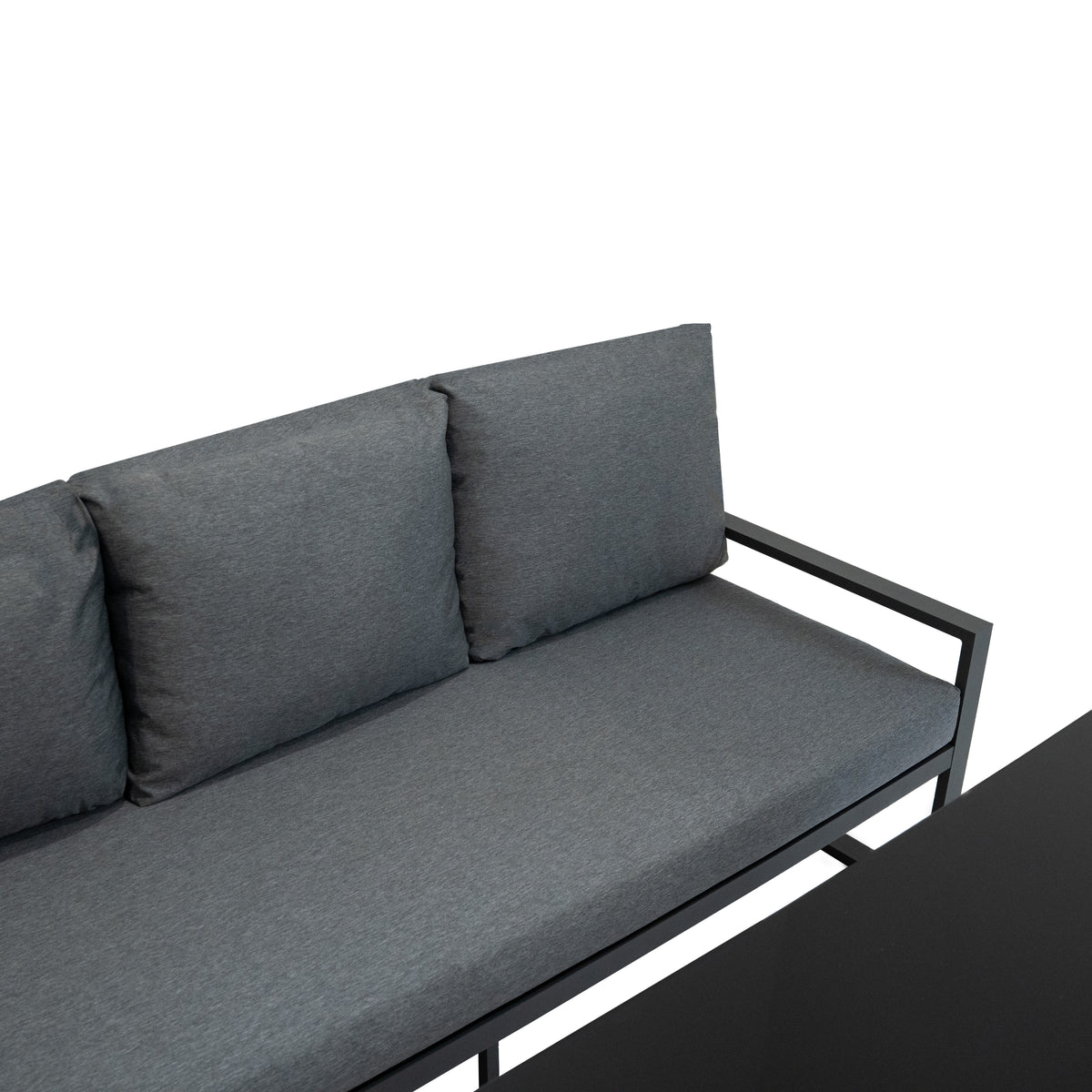 Anthrazitgraues Aluminium-Ecksofa-Set mit weichen Kissen, modernem Design und klaren Linien, ideal für stilvolle Wohnräume oder Terrassen