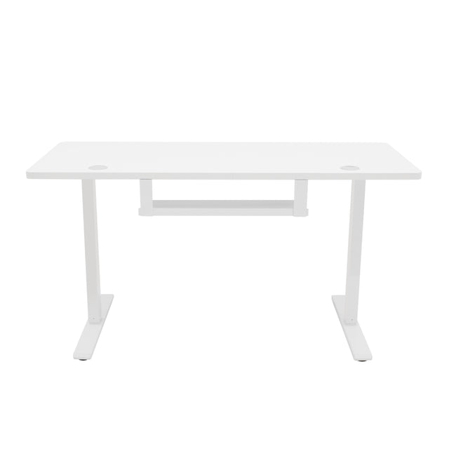 Weißer elektrischer Stehschreibtisch mit Schublade, 120 cm x 60 cm, modernes Design, glatte Oberfläche, stabile Metallbeine, ideal für Homeoffice