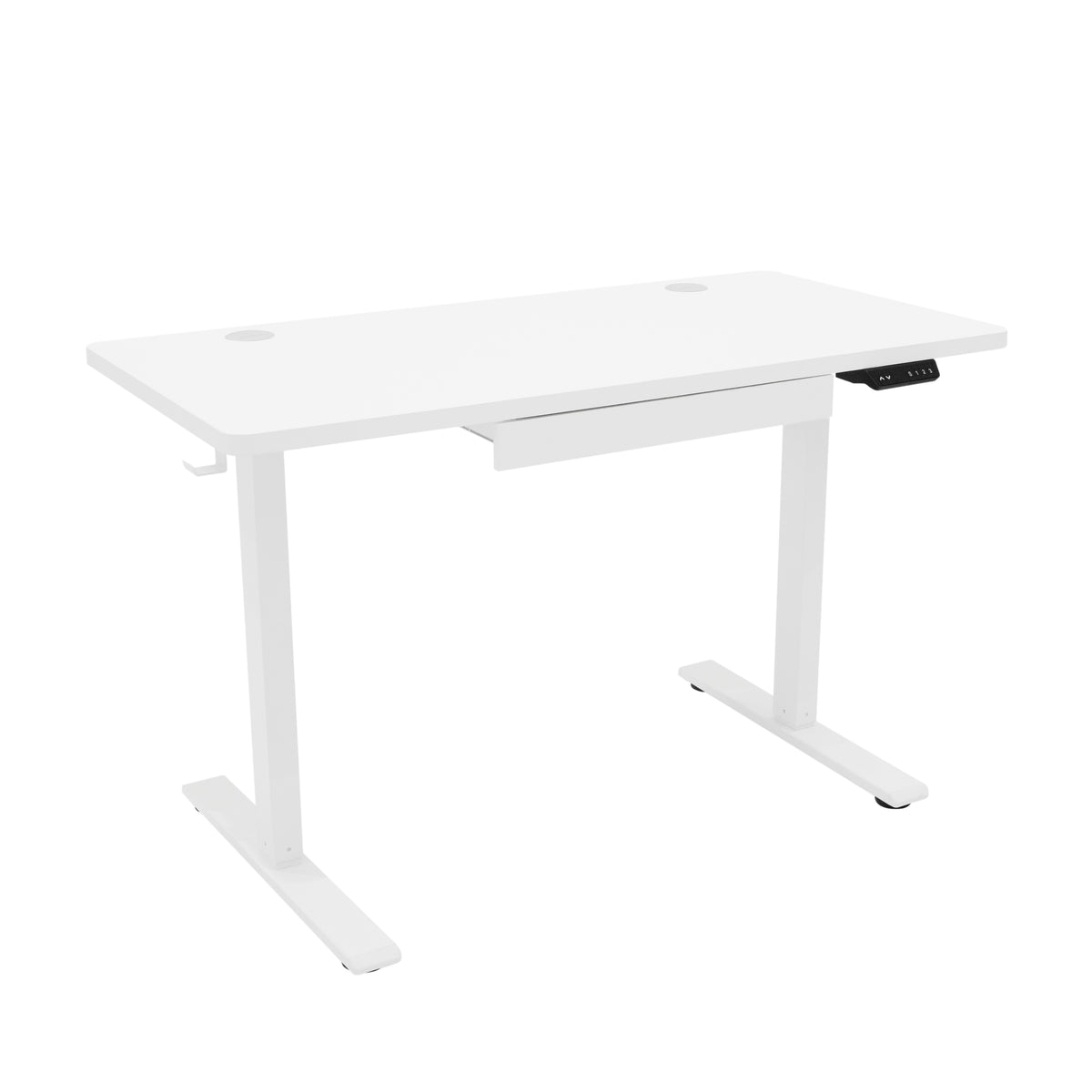 Elektrischer Stehschreibtisch in Weiß, 120 cm x 60 cm, mit glatter Oberfläche, schmaler Schublade und verstellbaren Füßen für optimale Ergonomie