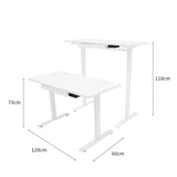 Elektrischer Stehschreibtisch in Weiß mit Schublade, verstellbar in der Höhe, Maße 120 cm x 60 cm, modernes Design und stabile Metallbeine