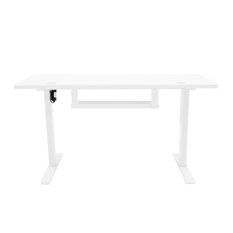 Elektrischer Stehschreibtisch in modernem Weiß, 140 cm x 60 cm, mit schlichten Linien, stabilen Füßen und praktischer Schublade für Stauraum