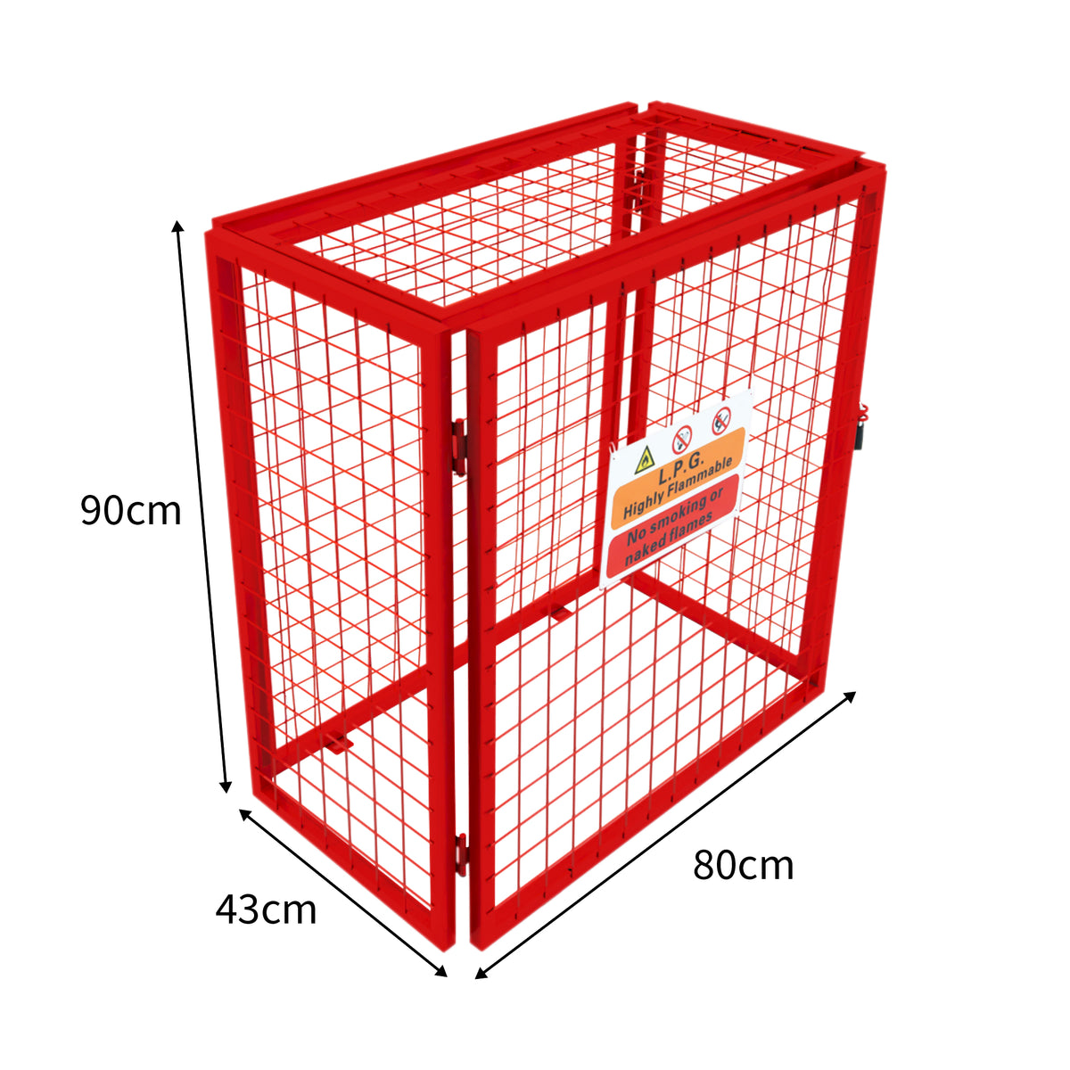 Robuster, zusammenklappbarer Gasflaschenschrank in leuchtendem Rot, mit einem stabilen Gitterdesign, ideal für die sichere Lagerung von Gasflaschen