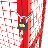 Roter, zusammenklappbarer Gasflaschenschrank mit einem stabilen Schloss und Schlüssel, ideal für die sichere Aufbewahrung von Gasflaschen