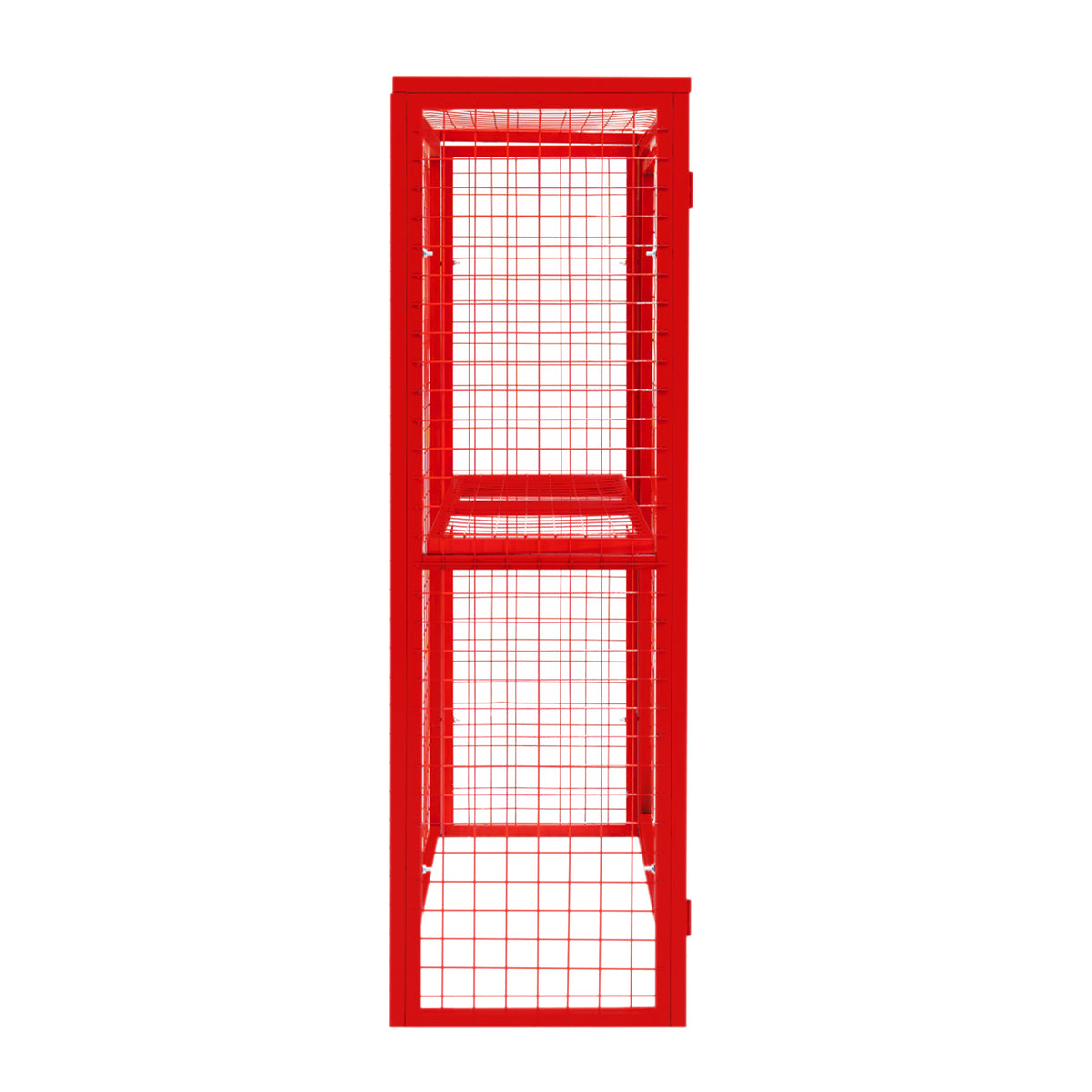 Zusammenklappbarer Gasflaschenschrank in leuchtendem Rot, mit stabilen Gitterwänden, ideal für die sichere Lagerung von Gasflaschen, Maße 181 cm x 116 cm x 57 cm