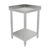 Modulare Cocktailbar-Eckeinheit aus Edelstahl mit quadratischer Form, glatter Oberfläche und unterer Ablage für Getränke und Zubehör