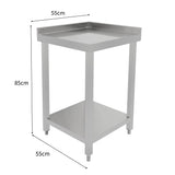 Modulare Cocktailbar-Eckeinheit aus Edelstahl, quadratisch mit einer glatten, glänzenden Oberfläche, 55 cm breit und 85 cm hoch, ideal für Bars und Veranstaltungen