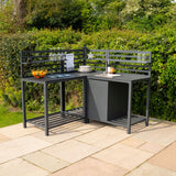 Dunkelgraues, dreiteiliges Aluminium-Küchen-Set für den Außenbereich mit offenen Regalen, ideal für Grillpartys und Gartenveranstaltungen