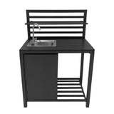 Dunkelgraues, modernes Aluminium-Küchen-Set mit Spüle, offenem Regal und geschlossener Tür, ideal für den Außenbereich, robust und stilvoll