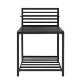 Schwarzes, modernes Aluminium-Küchen-Set mit drei Teilen, ideal für den Außenbereich, mit schlanker, gestreifter Rückenlehne und stabilen Beinen