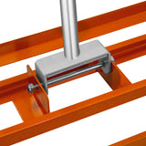 Robuster Rasennivellierer und Rotationsstreuer in leuchtendem Orange mit stabiler Metallstruktur und verstellbarem Griff für präzise Bodenbearbeitung