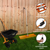 Rasennivellierer und Rotationsstreuer in Orange mit robustem Material, verstellbarer Durchflussabgabe und 190 cm ausziehbarem Griff, ideal für Rasenpflege