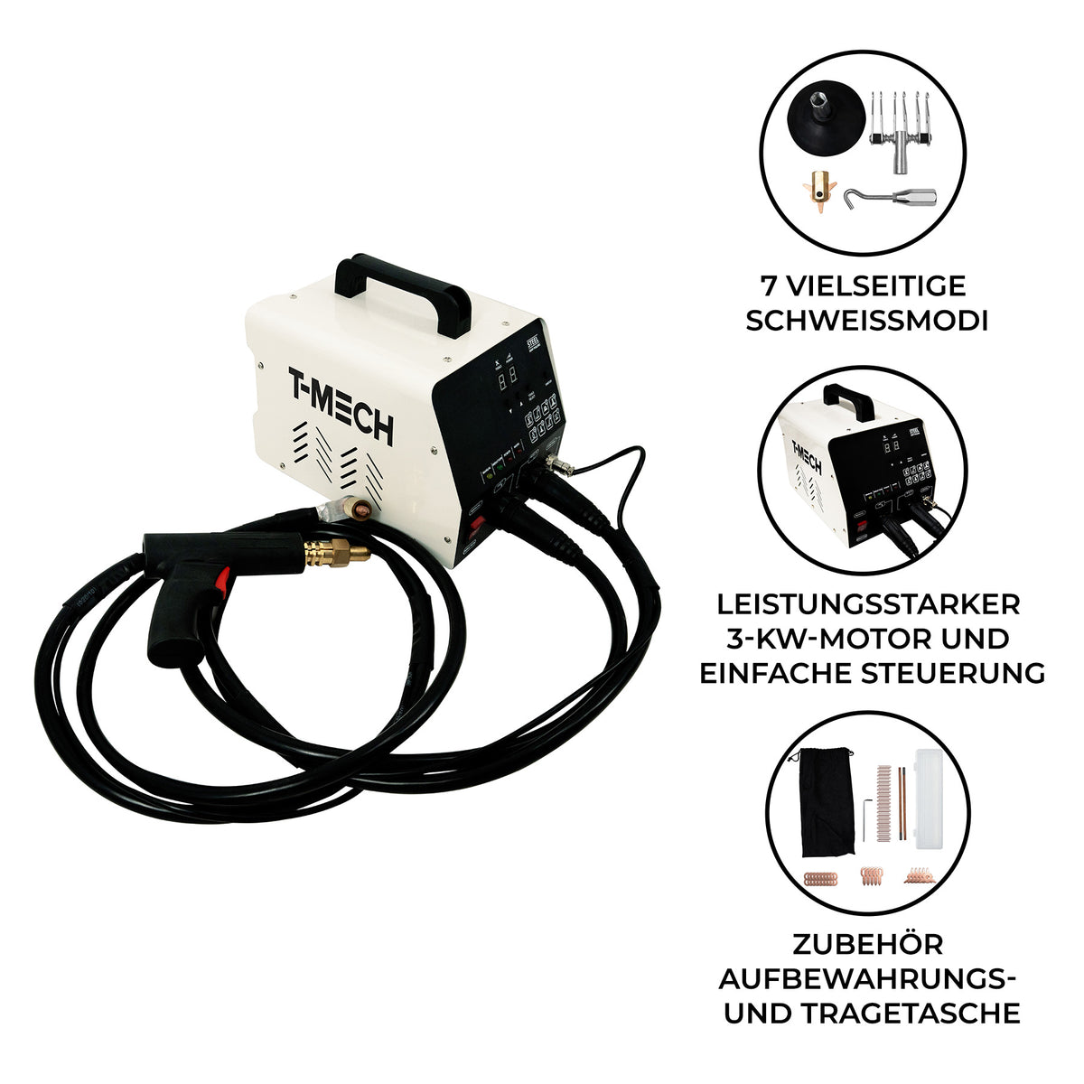 Ausbeulenzieher-Maschine mit 3-kW-Motor, flexiblen Schläuchen, Bedienfeld und Zubehör in einer praktischen Tragetasche, ideal für Reparaturen