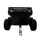 Kippbarer Anhänger für ATV/Quad mit robustem schwarzen Metallkörper, Netzgitter und vier stabilen, profilierten Gummireifen