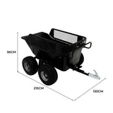Kippbarer Anhänger für ATV/Quad in Schwarz, mit robusten Gummireifen, Netzgitter und praktischer Zugvorrichtung, Maße 215x130x95 cm