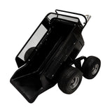 Kippbarer Anhänger für ATV/Quad in Schwarz mit robusten Gummireifen, Metallgitter und geräumiger Ladefläche für vielseitige Anwendungen
