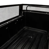 Kippbarer Anhänger für ATV/Quad mit robustem, schwarzem Metallkörper, rutschfester Innenfläche und stabilen Gitterseitenwänden für sicheren Transport