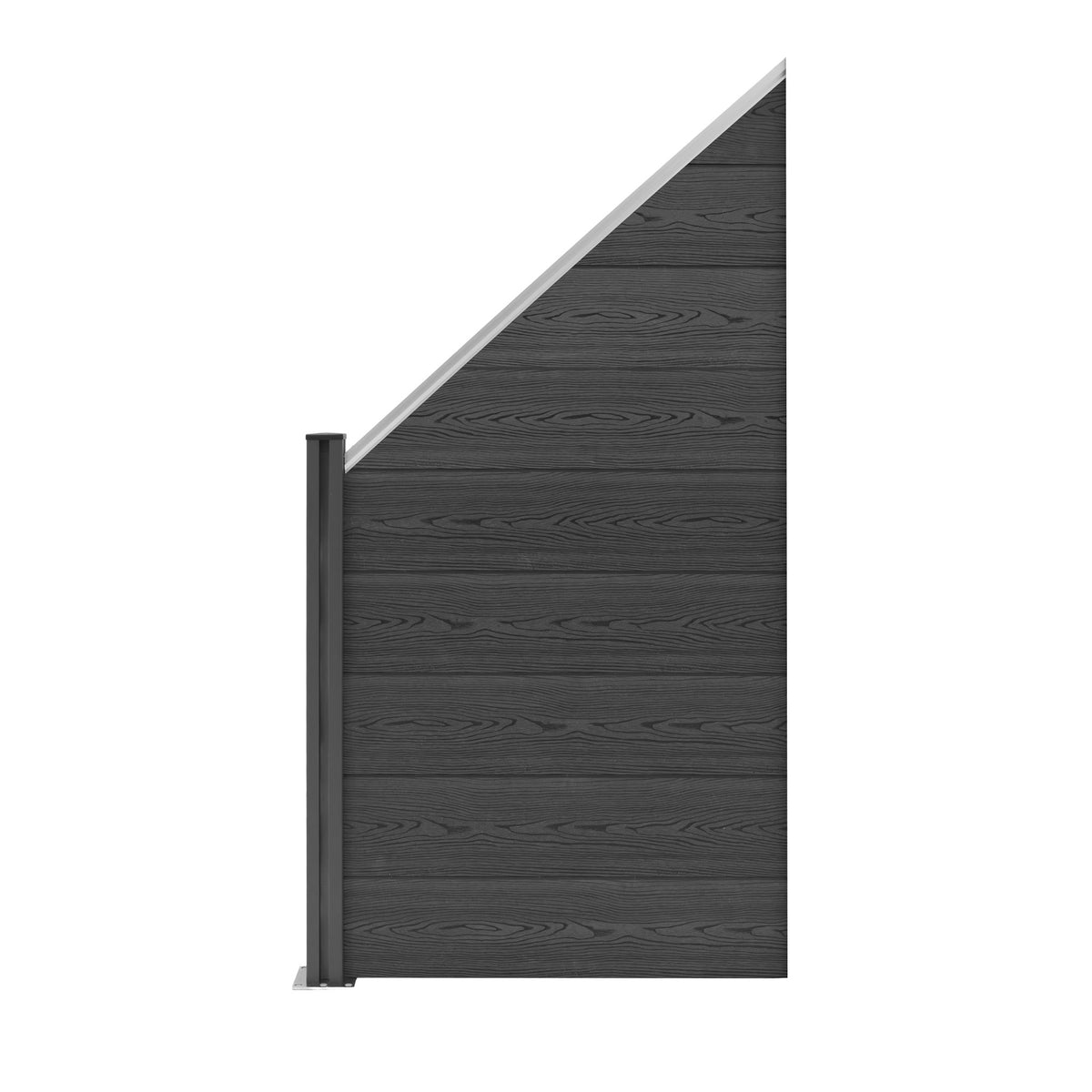 Eckzaun Element aus WPC in Grau, mit glatter, holzähnlicher Textur und schrägem Design, ideal für Sichtschutz und Gartenabgrenzung