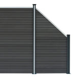 Grau WPC Sichtschutzzaun Eckzaun Element mit glatten, horizontalen Lamellen und stabilen, schwarzen Aluminiumpfosten, ideal für Garten- und Terrassengestaltung