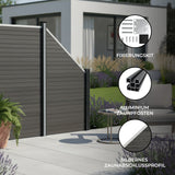 WPC Sichtschutzzaun Eckzaun Element in Grau mit Aluminium Zaunpfosten, modernem Design und glatter Oberfläche, ideal für Garten und Terrasse
