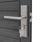 Grau WPC Sichtschutzzaun Tor mit modernem Design, Edelstahlbeschlägen und einem stabilen, strukturierten Oberflächenfinish für Langlebigkeit und Sicherheit