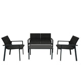 Schwarzes Rattan Terrassenmöbel Set bestehend aus zwei Stühlen und einer Couch mit passendem Tisch, ideal für Garten und Balkon