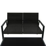 Schwarzes Rattan Terrassenmöbel Set mit zwei bequemen Stühlen und einem eleganten Tisch, ideal für entspannte Außenbereiche und Gärten