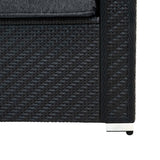 Schwarzes Rattan-Möbelset mit modularen Elementen, geflochtene Textur, elegante Kanten und graue Polsterung für Komfort und Stil