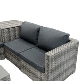 Modulares 6-teiliges Rattan-Möbelset in Grau mit bequemen, dicken Kissen und geflochtenem Design, ideal für Garten oder Balkon