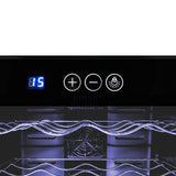 Schwarzer Oriva LED Weinkühler mit digitalem Display, Temperaturregler und eleganten, gewellten Regalen für eine stilvolle Präsentation von Weinen