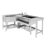 Modulare Cocktailbar-Station aus Edelstahl mit zwei Spülbecken, einem Eisbrunnen und einem modernen, funktionalen Design für Veranstaltungen