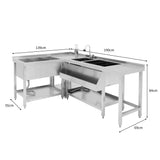 Modulare Cocktailbar-Station aus Edelstahl mit zwei Waschbecken, Eisbrunnen und robustem, glänzendem Finish, ideal für Veranstaltungen und Partys
