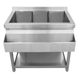 Modulare Cocktailbar-Station aus Edelstahl mit zwei großen Behältern und einem praktischen Eisbrunnen für optimale Kühlung und Präsentation