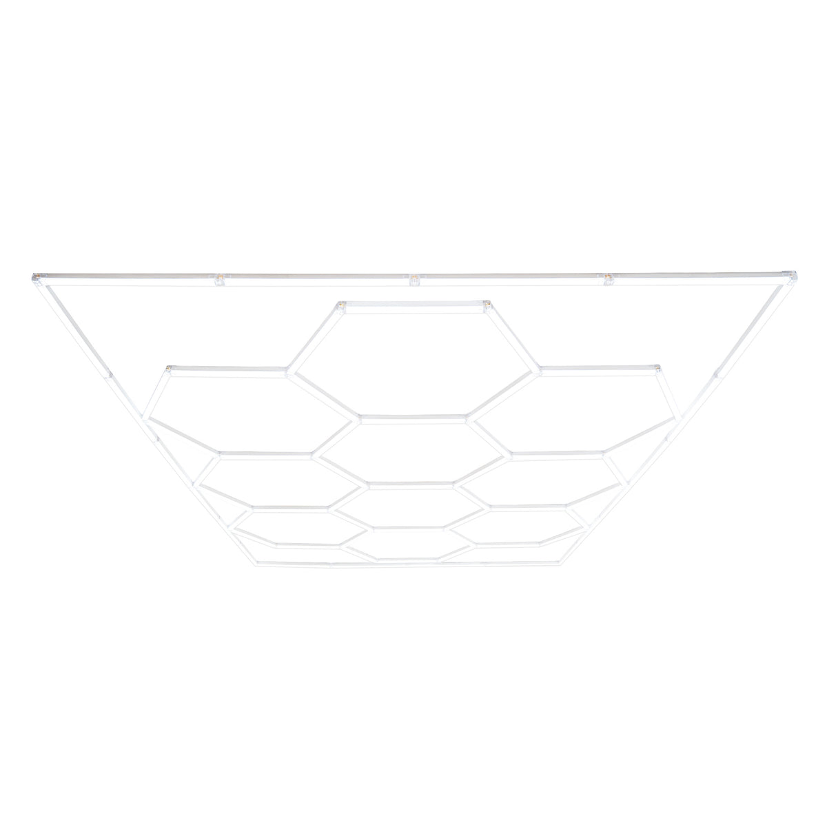 Zehn hexagonale LED-Leuchten in modernem, minimalistischen Design, aus hochwertigem Kunststoff, in strahlendem Weiß, ideal für stilvolle Raumbeleuchtung