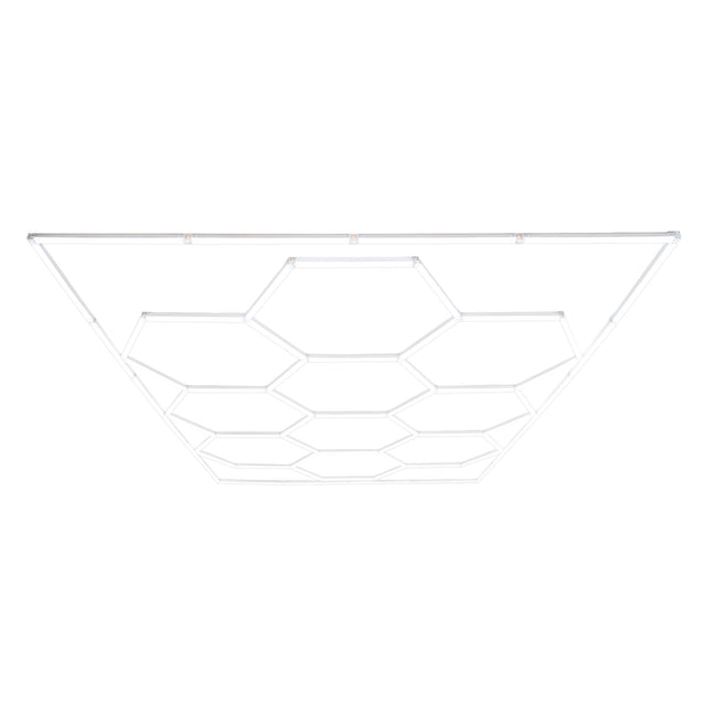 Zehn hexagonale LED-Leuchten in modernem, minimalistischen Design, aus hochwertigem Kunststoff, in strahlendem Weiß, ideal für stilvolle Raumbeleuchtung