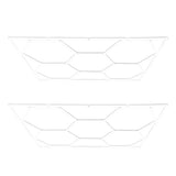 Zwei weiße hexagonale LED-Leuchten mit modernem Design, aus leichtem Material, ideal für kreative Beleuchtungslösungen in Wohnräumen