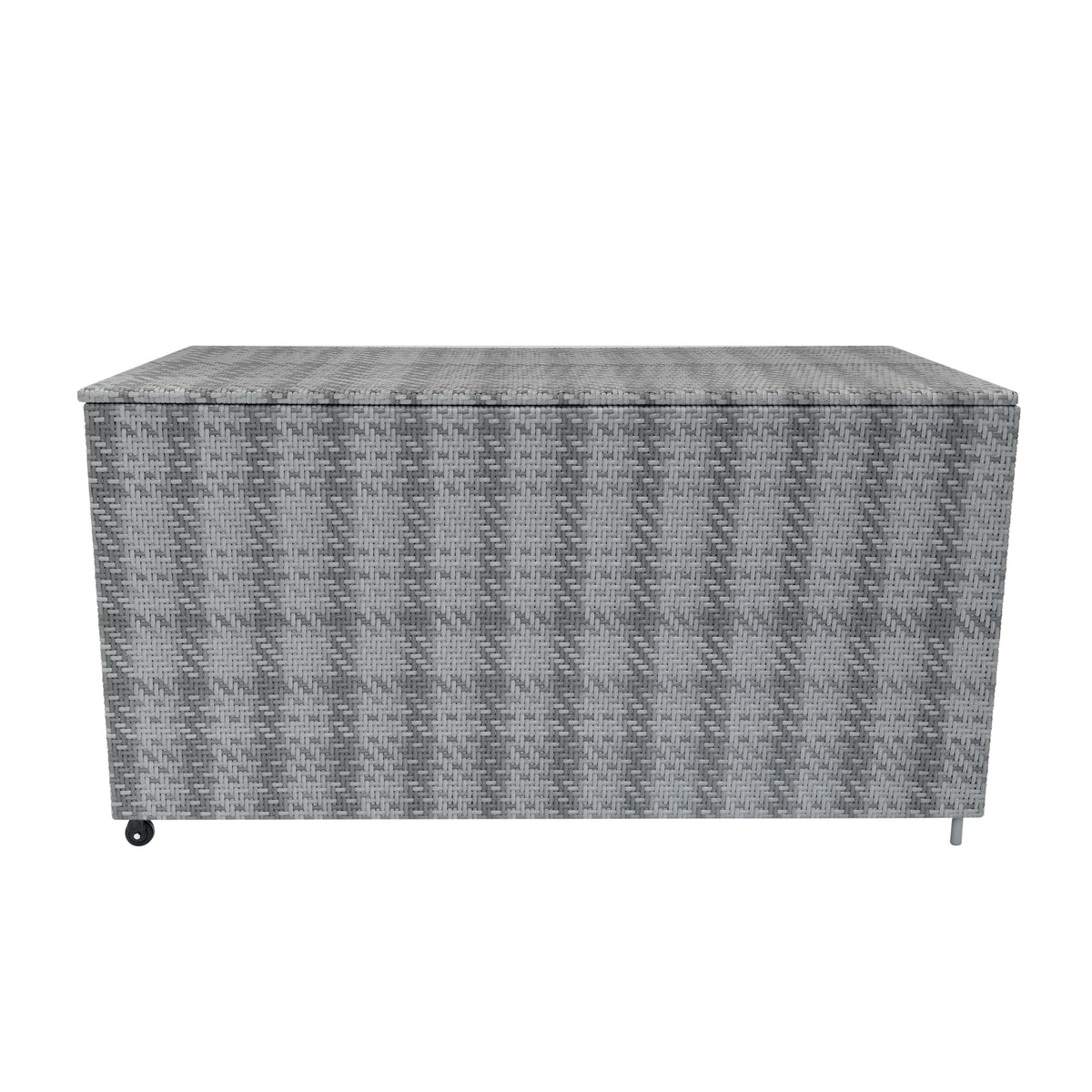 Grau geflochtene Rattan-Aufbewahrungsbox mit 700L Volumen, rechteckig, stabil, ideal für Gartenmöbel und Außenbereich, mit Rollen für einfache Mobilität