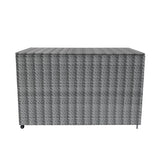Modulares 7-teiliges Rattan-Möbelset in Grau mit einer praktischen Aufbewahrungsbox, strukturiert und wetterfest, ideal für den Außenbereich