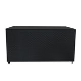 Schwarze Rattan-Aufbewahrungsbox mit 700L Volumen, rechteckig, geflochtene Textur, ideal für Gartenmöbel und Außenbereiche