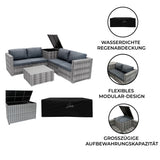 Modulares 6-teiliges Rattan-Möbelset in Grau mit wasserfester Aufbewahrungsbox, gepolsterten Sitzkissen und flexiblem Design für den Außenbereich