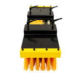 Robuster Gabelstapler Blockbesen mit gelben Borsten und schwarzem Gehäuse, ideal zum Reinigen von großen Flächen und schwer zugänglichen Bereichen