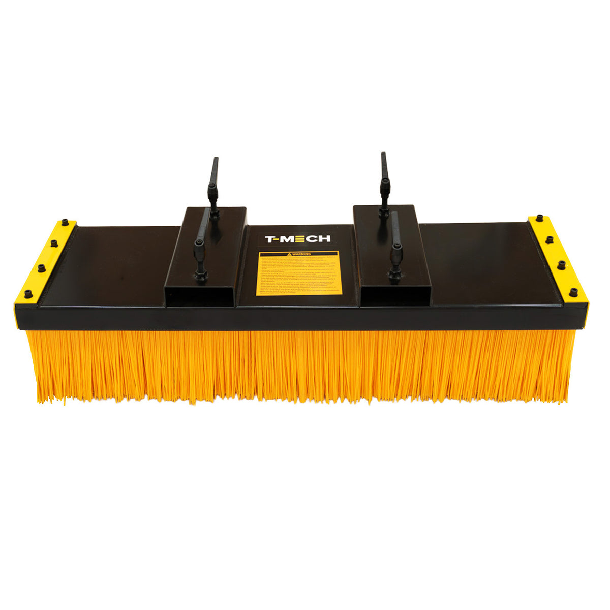 Robuster Gabelstapler Blockbesen mit gelben Borsten und schwarzem Gehäuse, ideal für die Reinigung von Flächen und Lagerbereichen