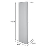 Silberne Rollladen Duschtür mit vertikalen Rillen, 200 cm hoch und 60 cm breit, aus robustem Material für modernen Badezimmerstil