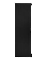 Schwarze Rollladen Duschtür mit vertikalen Rillen, elegant und modern, aus robustem Material, ideal für stilvolle Badezimmergestaltung